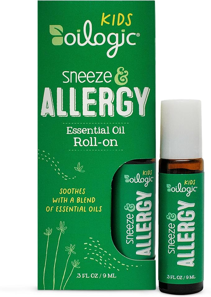 Oilogic Roll-On Essential Oils for Kids - Gentle Essential Oil Blends Soothe & Support Sneeze & Allergy - Safe for Children, Pediatrician-Tested, Mess-Free Application for Kids & Toddlers, 0.3 Fl Oz
