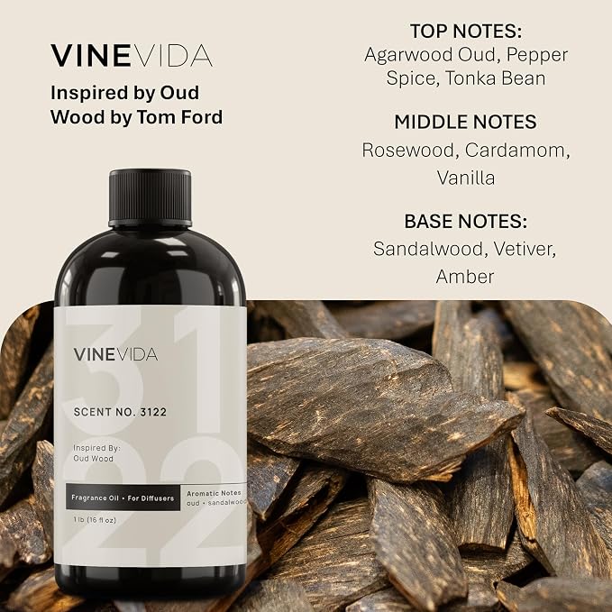 VINEVIDA [16 Oz] Inspired by: Oud Wood; Diffuser Oil Refill | Premium Scent Diffuser Oil for Home | Non-Toxic Fragrance