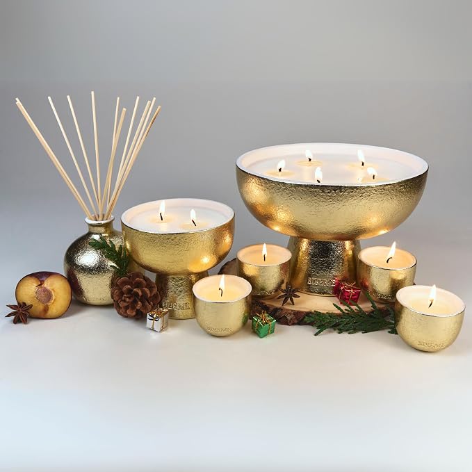 2025 Gold Holiday Diffuser | Joy - Black Plum & Cassis, Refillable, Contains Essential Oil, Sustainable Wellness, Hand Finished, Premium, Luxury Ceramic, Rattan Reeds