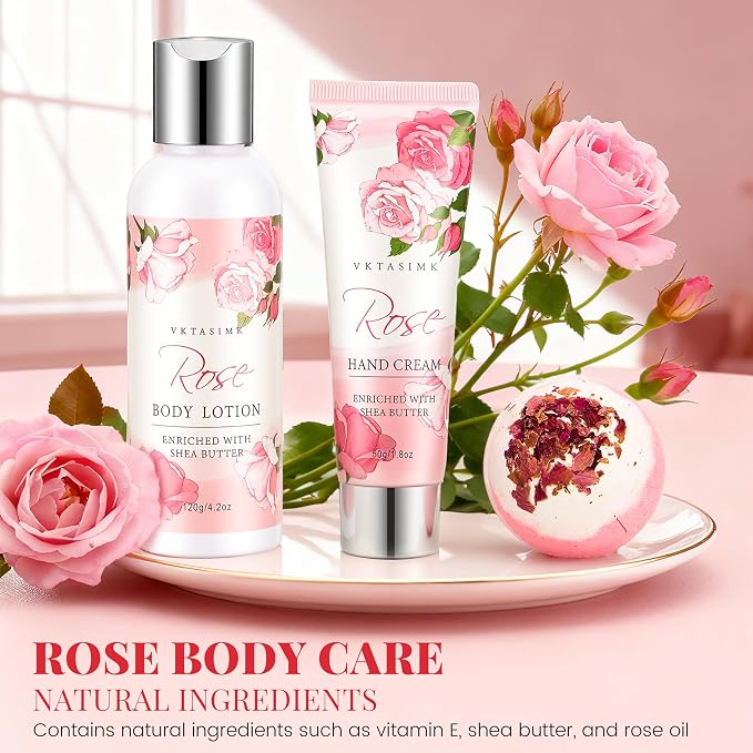 Gifts for Women Birthday, Bath and Body Gift Basket Mothers Day Gifts, Rose Home Spa Set Self Care Gift, Thank You for Mom Sister Her Teacher Friends Friendship