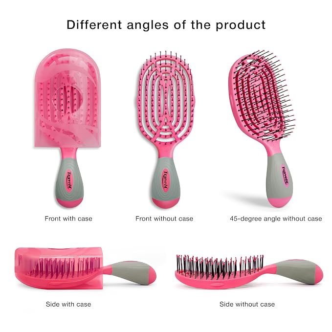 NuWay 4Hair® TravelC® U.S. Patented Single-Curve Scalp Care Travel Brush with Protective Case – Premium Portable Hair Health Tool with Heat-Resistant – Wet & Dry Use (Hot Pink)