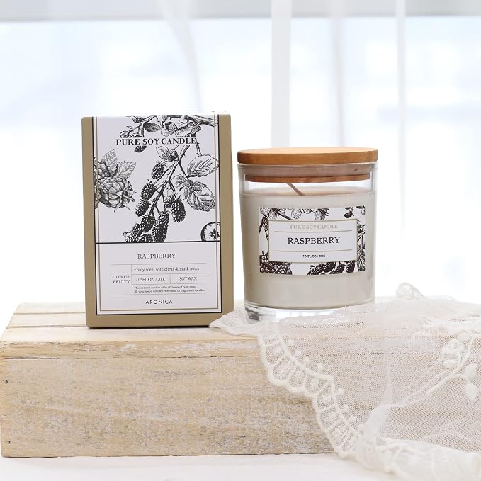 Aronica Raspberry Candle, Baby Shower Game Winner Gifts, Fruit Scented Soy Candles for Home, Fall Candles Bestfriend Gift, House Wax, Energizing Candle for Woman