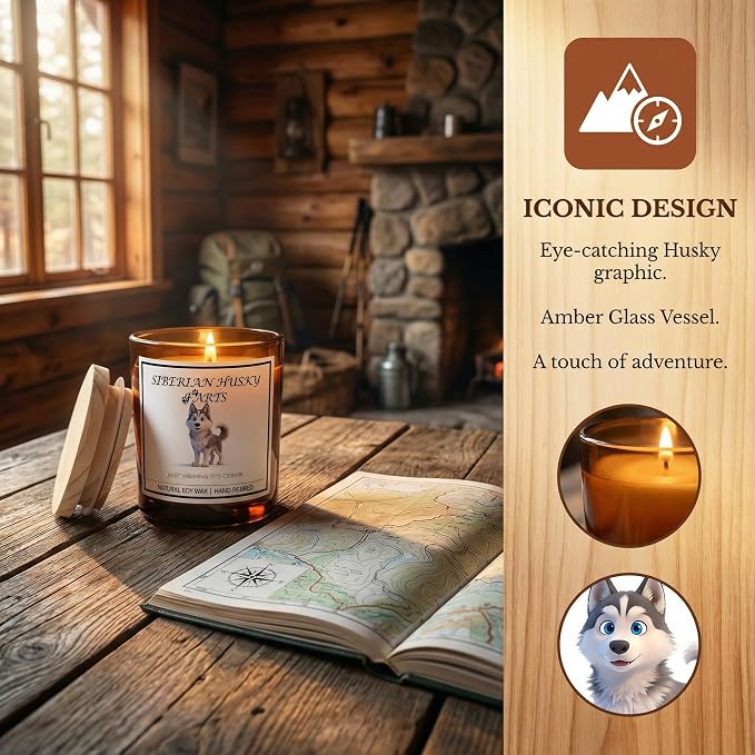 Siberian Husky Gifts for Women | Birthday Gifts for Mom | Light When Dog Farts Candle | Cedar By Natural Soy Wax | Pet Safe Friendly Memorial Candles for Home Scented Household Essentials