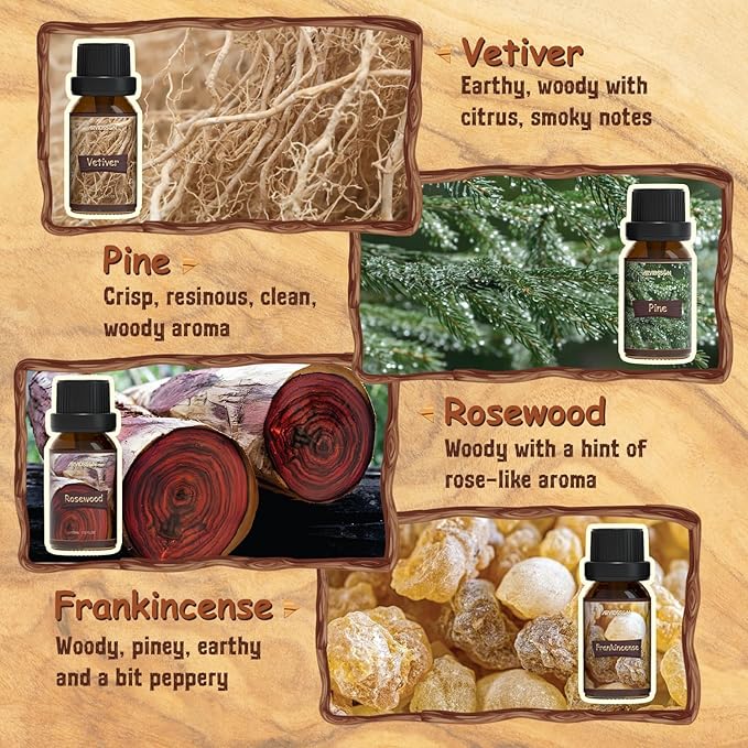 ARVIDSSON Woody Essential Oils Set, Wood Fragrance Oils Gift Set, 12 x 10ml Woodsy Essential Oil for Diffuser - Cedarwood, Sandalwood, Pine, Cypress, Frankincense, Juniper Berry, Clove and More