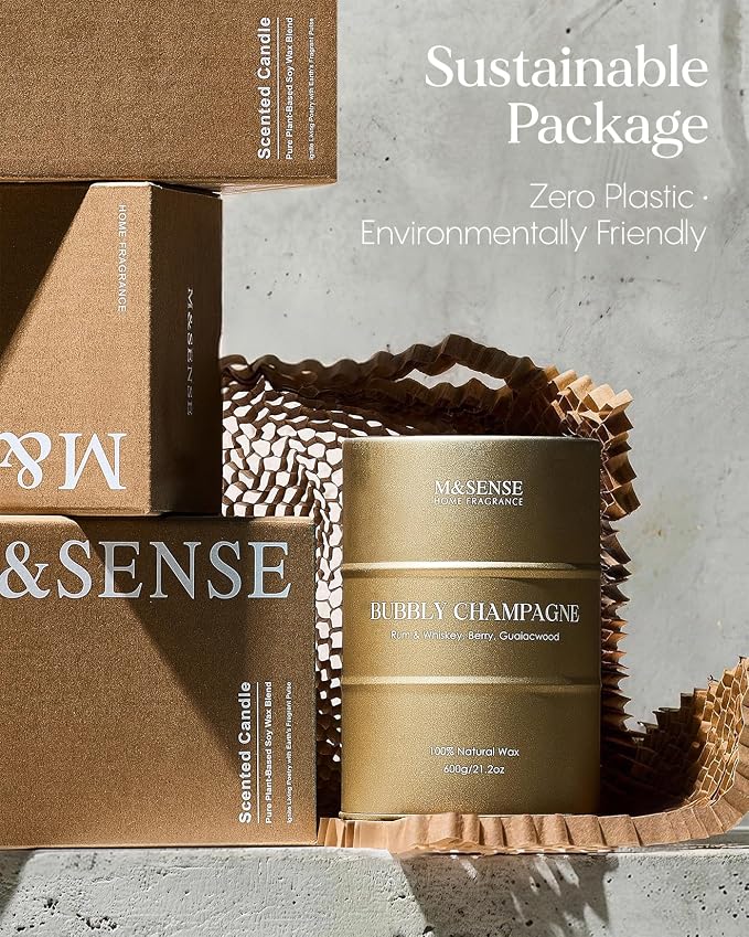 M&SENSE Bubbly Champagne Large Candles for Home Scented, Candles Gifts for Women & Men, Natural Soy Candles, House Warming Gifts New Home, 120 Hours Long Burning, 21.2 oz