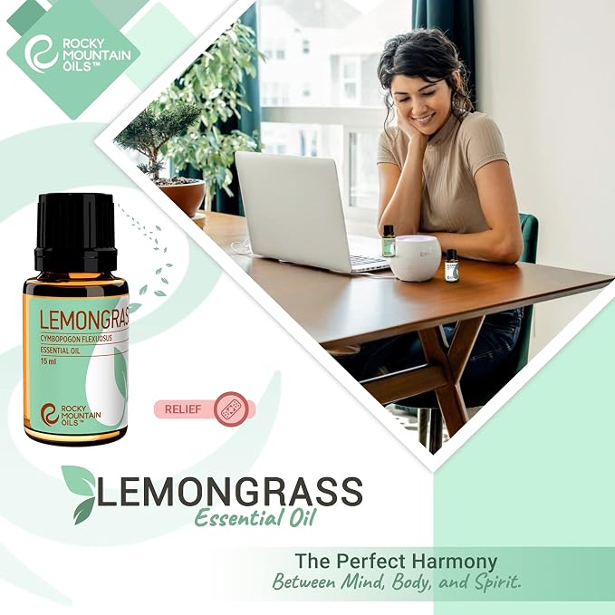 Rocky Mountain Oils Lemongrass Essential Oil - Essential Oils for Diffusers, Topical, and Home - 15ml