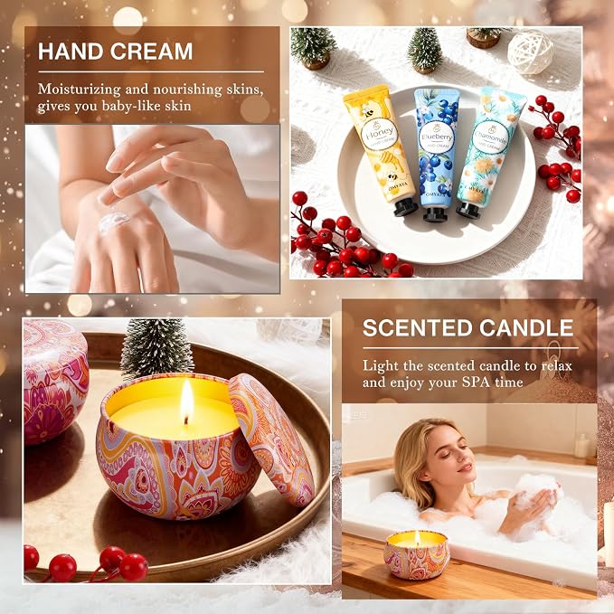Candle Set, Gifts Set for Women, Teacher Appreciation Gift, Scented Candles & Hand Cream Lotion Set, Mother's Day Gift, Bithday Holiday Gifts for Nurse Her Friend Corworkers Mom Adults