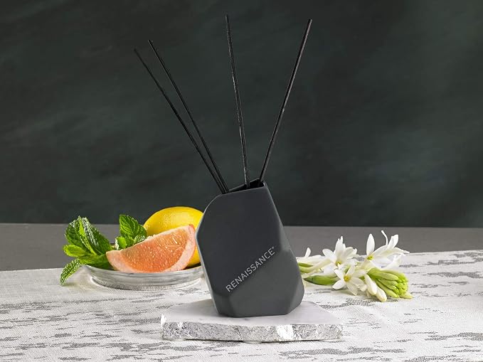 Shiso Tea Reed Diffuser - Aromatherapy Diffuser Crafted by Joya Exclusively for Renaissance Hotels - Signature Shiso Tea Scent - Black Reeds in Ceramic Vessel - 8 oz.