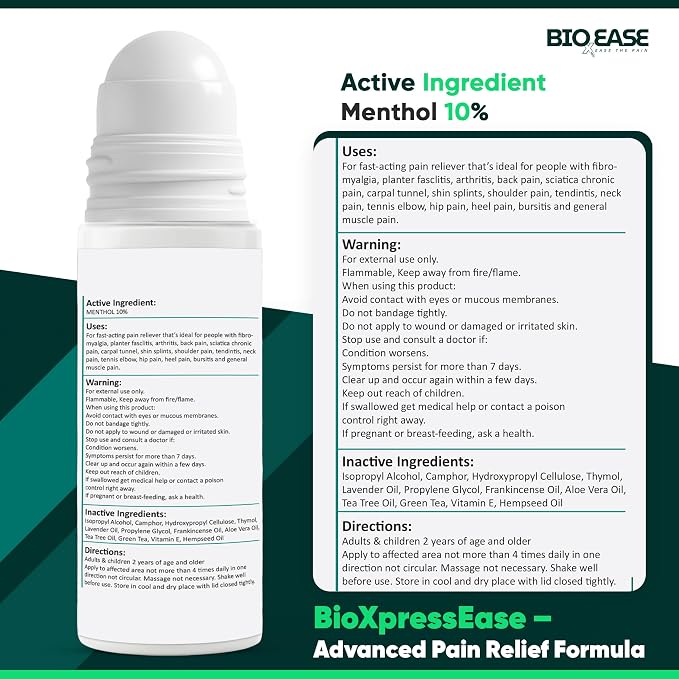 Fast-Acting Hemp Pain Relief Roll-On – Cooling Menthol Formula for Muscle, Joint & Back Comfort – Non-Greasy Topical Gel, Made in USA
