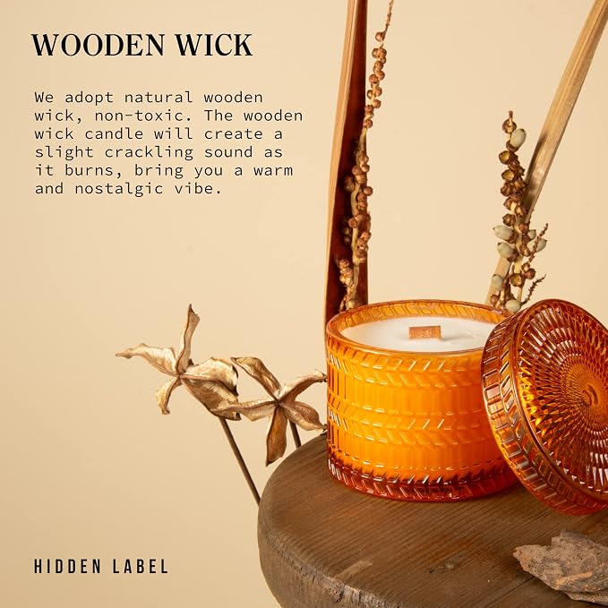 Hidden Label Zesty Bergamot Wood Wick Candle, 7.4oz Soy Wax, Gold Jar, 55H | Uplifting Citrus Scent | Crackling Cherry Wood Wick | 55H Clean Burn Soy Wax | Gold Faceted Decor Jar | Gift-Ready Kraft Box
