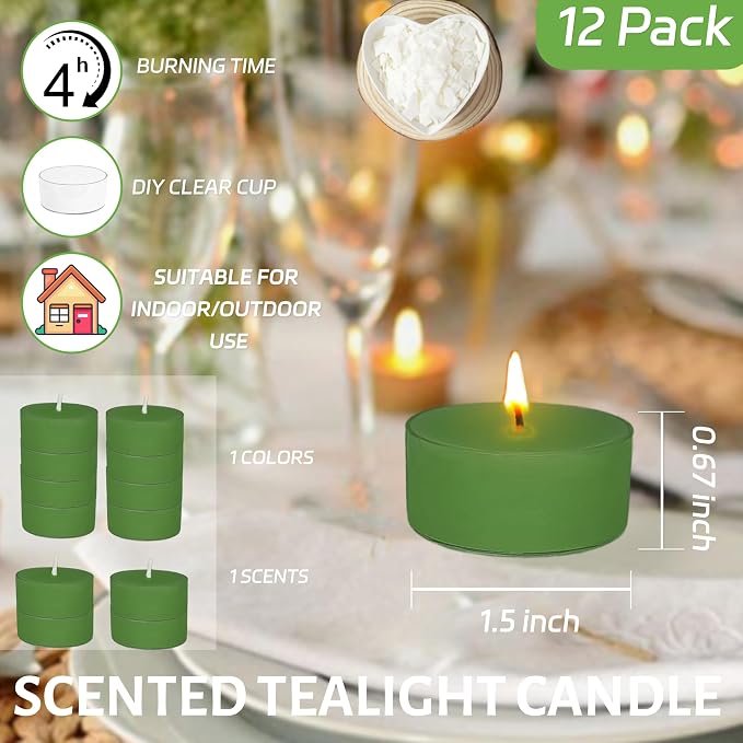 Serene Sage & Coasta Sea Salt Scented Tealight Candle 12Pack Sage Green Tea Light Candles Hand-Poured Smokeless 4 Hour Burn Time Candle Perfect for Relaxation Calming Ambiance Home Spa