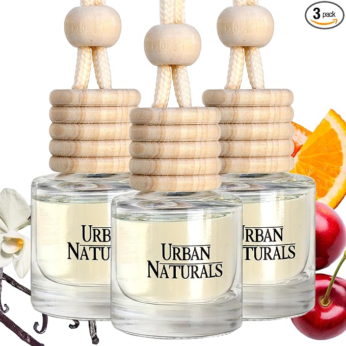 Urban Naturals Car Air Freshener Diffuser 3 Pack - Timeless Classics Essentials Scent, 45+ Days Long Lasting Fragrance, Made in USA, Glass & Wood, Hanging Design + Vent Cip, Easy To Use