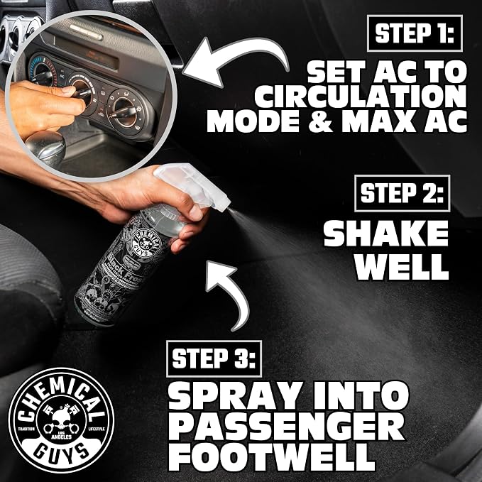 Chemical Guys Black Frost Air Premium Car Air Freshener Spray & Odor Eliminator - Crisp Masculine Scent Spray for Trucks, SUVs, RVs, and Motorcycles - Use in Home, Office, or Garage, 16 oz Bottle