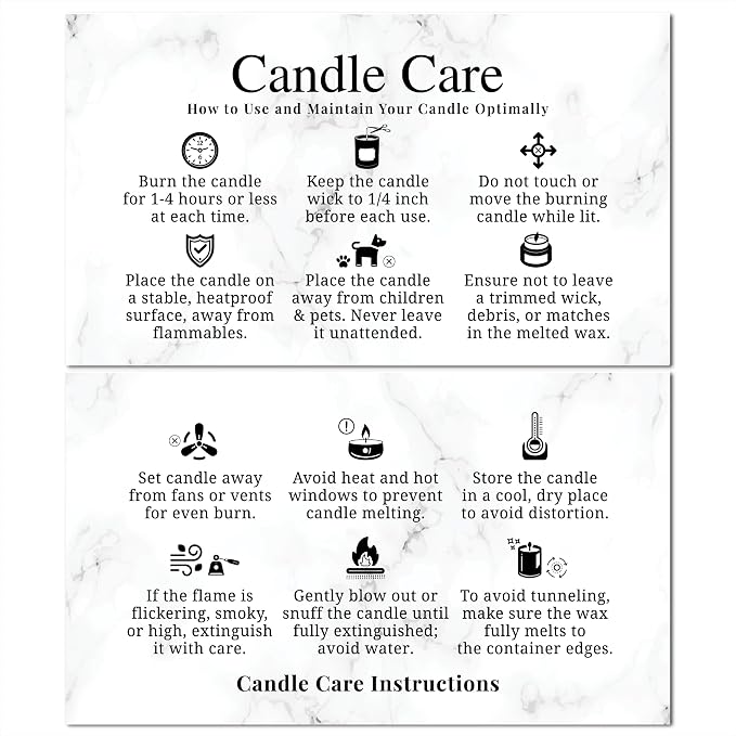 200 pack - Premium Handmade Candle Care Instruction Cards White 2x3.5 in, Small Business | Soy Bees Wax Melt, Candle Makers, Making Supplies Kit Set, Containers, Jars, Pot, Package