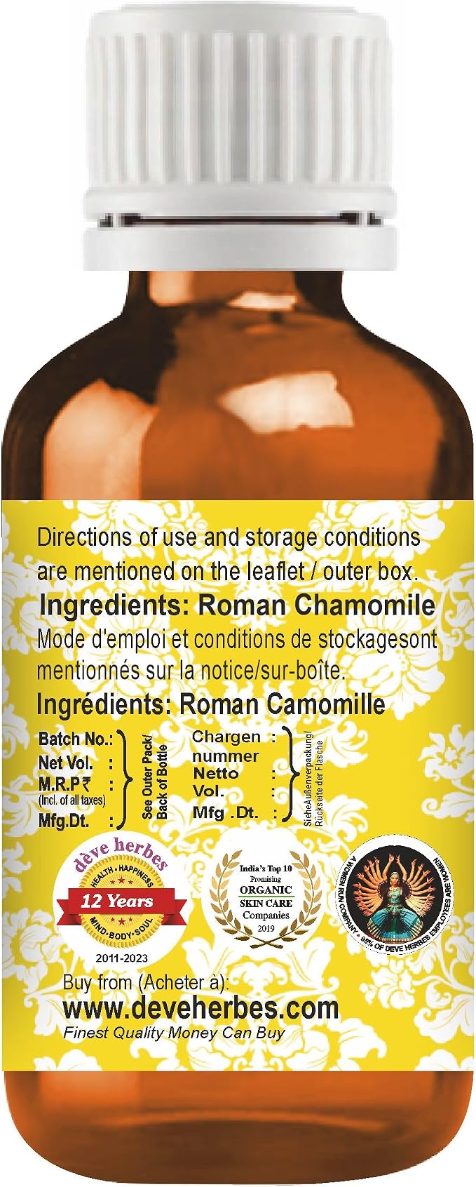 dève herbes Roman Chamomile Essential Oil (Chamaemelum nobile) Pure | Non-Sticky | Non-Greasy | Lightweight | Men & Women | All Skin Types | Steam Distilled 5ml (0.16 oz)
