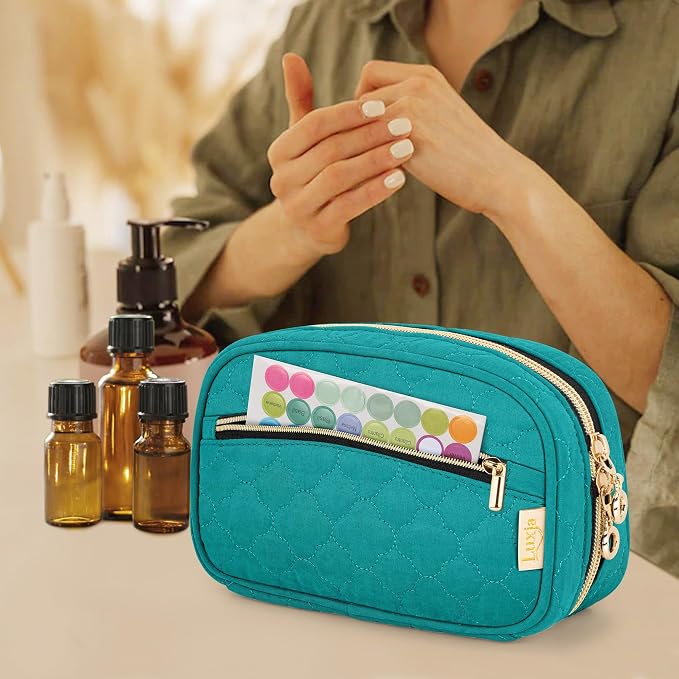 LUXJA Essential Oil Organizer -Holds 10 Bottles (5ml-15ml, Also Fits Roller Bottles), Travel Case for Essential Oils with Zipper Pockets (Bag Only),Teal