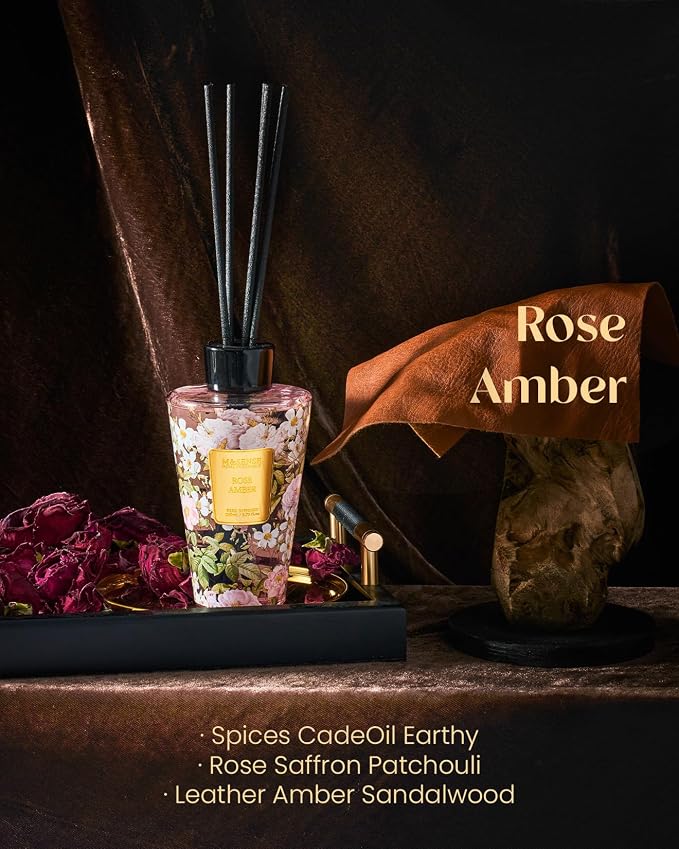 M&SENSE Rose Amber Reed Diffuser Set - 8.79fl oz Home Fragrance Non-Toxic Essential Oil Diffuser with All Natural Sticks, Air Freshner Gifts for Bathroom Bedroom Office Home Decor