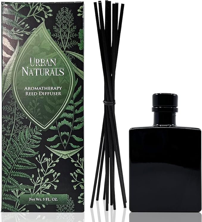 Urban Naturals BlackBerry Vanilla Reed Diffuser Set – Ripe Blackberries, Warm Vanilla & Patchouli – 5 Ounce Sleek Black Rectangular Refillable Glass Bottle – Made in the USA