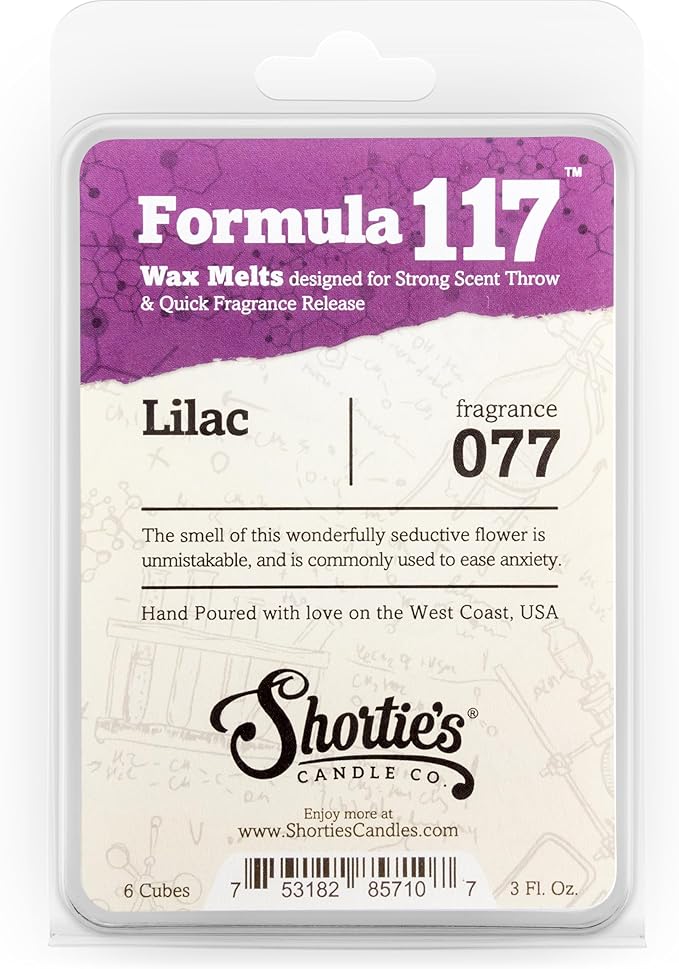 Shortie's Candle Company Pure Lilac Premium Wax Melts - 3 Oz., Strong & Long Lasting, Non-Toxic - Made with Essential & Natural Oils - Formula 117
