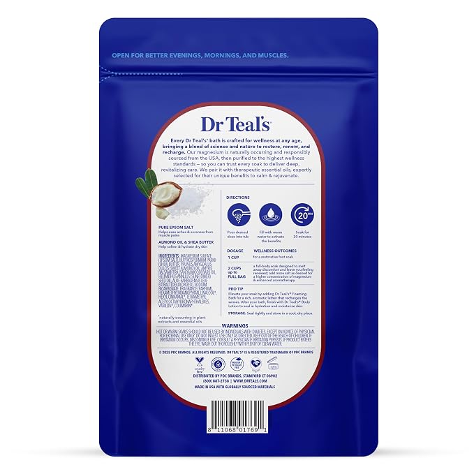 Dr Teal's Epsom Salt Magnesium Soak, Soften & Moisturize with Shea Butter & Almond Oil, 3 lbs