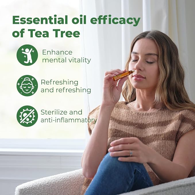 Tea Tree Oil Roll On, Tea Tree Essential Oil Rollerball for Skin Care, Scalp & Nail Care, Fresh Herbal Aromatherapy Roll-On, Portable Travel Size Essential Oil for Women and Men