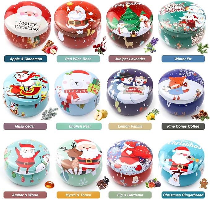 Christmas Scented Candle Gift 12 Pack, Christmas Candles for Home Scented, 100% Natural Soy Wax Long Lasting Jar Aromatherapy Candle Gifts for Mother's Day