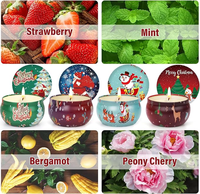 Christmas Candles Set - 4 Pack Christmas Candles Scented Gift Set, Christma Scented Candles Gift for Women, Aromatherapy Soy Candle for Home Scented, Winter Holiday Scented Candles