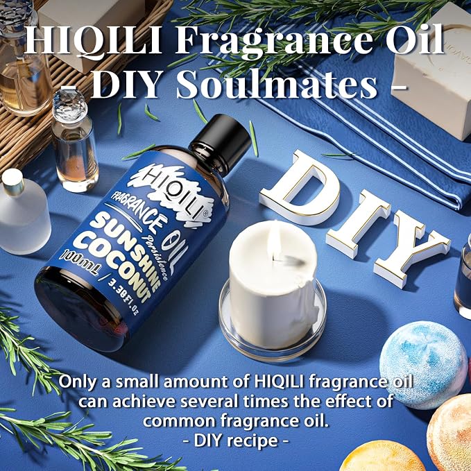HIQILI Sunshine Coconut Fragrance Oil 100ml for Diffuser Car Freshies, Clean Fresh Scent for Candle Making Soap Laundry 3.38 Fl Oz