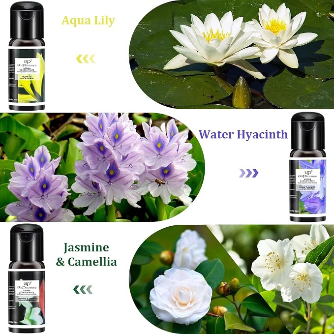 Blossom Essential Oils Set, 6x15ml Aromatherapy Oil Kit for Diffuser, Humidifier, Air Purifier- Aqua Lily, Water Hyacinth, Jasmine & Camellia, English Violet, Bulgarian Rose, Lavender
