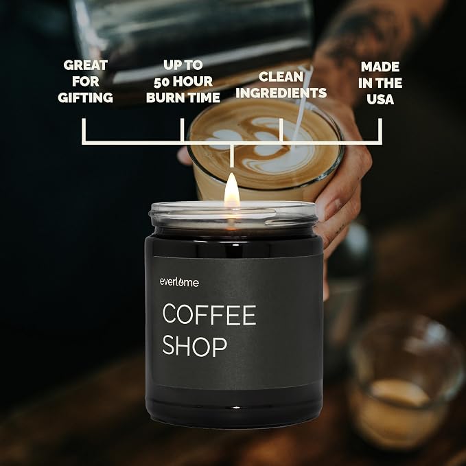 Premium Soy Wax Candle | Highly Scented Black Glass Jar Candles | Long Lasting, Clean Burn | 8 oz | Gifts for Man and Woman | Made in USA (Coffee Shop)