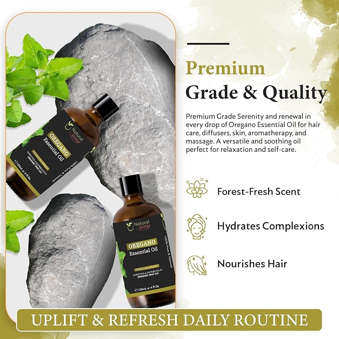 Oregano Essential Oil | Pure Aromatherapy Oil for Diffusers, Hair Growth, Skin, Scalp Care, Massage | Refreshing Hair Oil for Women & Men | Organic Essential Oil for Diffuser | 4 Fl Oz