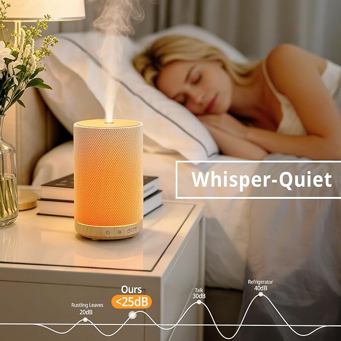Essential Oil Diffuser 150ml, Fabric Texture Ultrasonic Aromatherapy Diffuser with 1/2/4H Timer, 7 Color Lights, Auto Shut-Off, Ultra-Quiet for Bedroom Home Office (Wood)