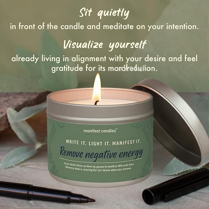 Manifest Candles, White Sage Candles for Cleansing House Negative Energy, 45 Hour Burn, Pure Sage Smudge Candle, Positive Energy Meditation Candle, Aromatherapy Candle, Spiritual Gifts, Healing Sage