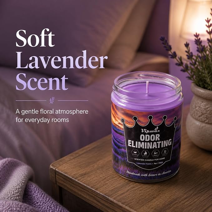 9 oz Lavender Odor Eliminating Candles for Home Scented, Eliminates 99% of Pet, Smoke, Food and Other Smells Quickly, Highly Fragranced Candle, Premium Soy Candles Set for Women