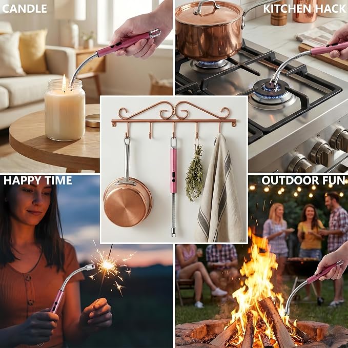 Castelar Electric Candle Lighter with Long Flexible Neck, USB Rechargeable Arc Lighter with Safety Lock for Candle, BBQ, Camping, Housewarming, and Birthday Gifts