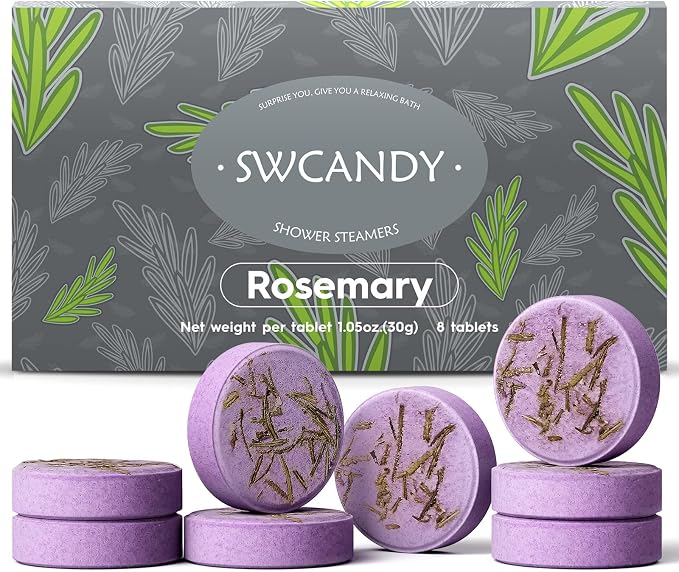 SWCANDY Shower Steamers Aromatherapy Birthday Gifts for Women Travel Essentials, 8 Pcs Rosemary, Bath Bombs Shower Bombs with Natural Essential Oils, Relaxation Home SPA