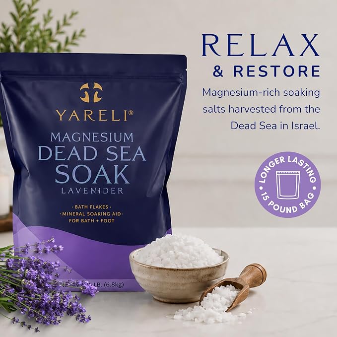 Yareli Magnesium Flakes, 15lb Lavender, Dead Sea Bath Soak, Alternative to Epsom Salt