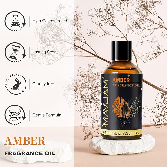 Amber Fragrance Oil Essential Oil, MAYJAM 3.38FL.OZ Amber Oil for Diffusers for Home, Long Lasting Scented Oils for Soap Candle Making - 100ML
