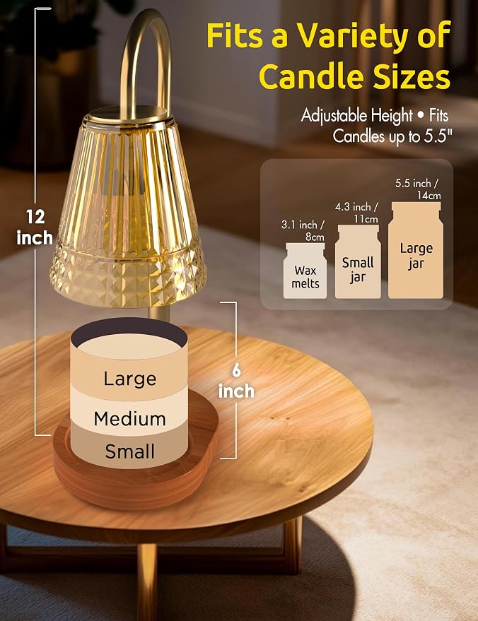 Candle Warmer Lamp with Timer, Dimmable Candle Lamp Warmer, Height Adjustable, Birthday Gifts for Women Mom, Vintage Home Decor for Scented Jar