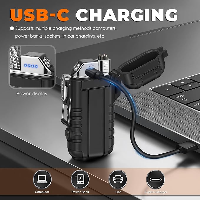 Lafagiet Electric Lighter USB C, Powerful Dual Arc Plasma Flame, with Flashlight, Wind & Waterproof Lighters for Candle, Camping, Grill, Emergency