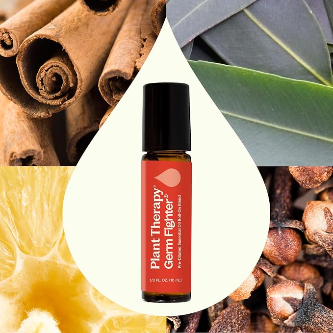 Plant Therapy Germ Fighter Essential Oil Blend 100% Pure, Pre-Diluted Roll-On, On-the-Go Natural Aromatherapy, Travel Size, Get Healthy Faster, Therapeutic Grade 10 mL (1/3 oz)