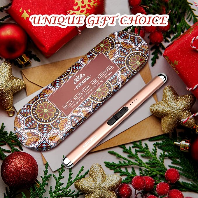 Dual Arc Electric Candle Lighter Gift Box Rechargeable USB Lighter Gifts for Women Men Plasma Arc Lighters for Candle Gift Choice (Rose Gold)