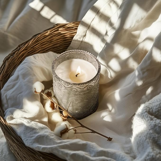 LA JOLIE MUSE Linen Cotton Clean Scented Candles for Home, Soy Wax, 40 Hrs | Luxury Jar Candle, Clean Non Toxic, Gift for Women & Men, Decorative Grey Candles for Candle Wamer Lamp, Fresh Scent Candles