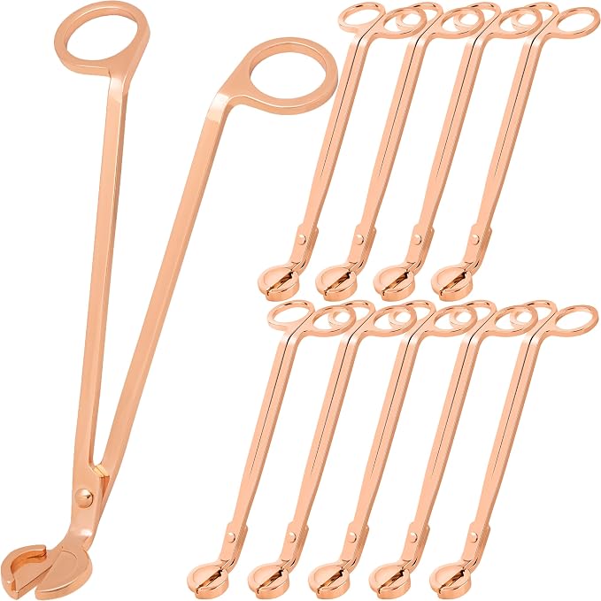 Airy Abode Candle Wick Trimmer 10 Pack, 7 Inch Stainless Steel Wick Cutters for Candles, Bulk Candle Trimmers for Cleaner Burn and Less Soot, Rose Gold