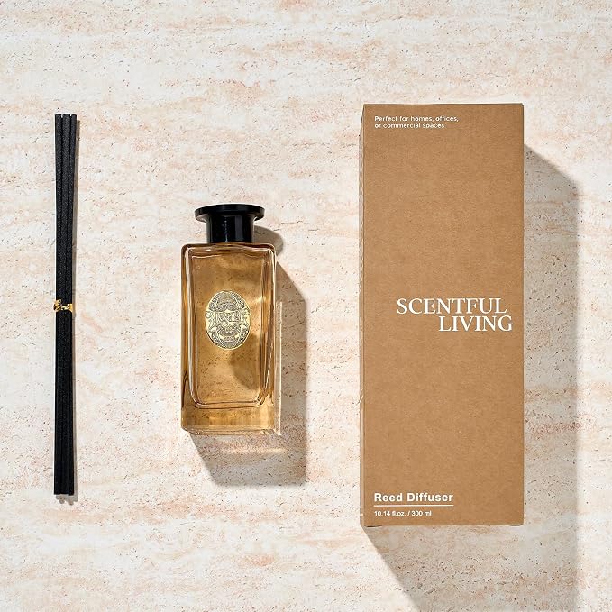 M&SENSE 10.14 oz Large Reed Diffuser Set | Oud Wood Scent Oil Diffuser with Sticks | Hotel Collection Non-Toxic Essential Oil |for Bedroom Bathroom Living Room