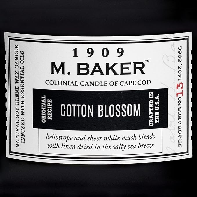 Colonial Candle Cotton Blossom Scented Jar Candle | 2-Wick Natural Soy Blend Wax Candle for Home | Relaxing Aromatherapy Candle Infused with Essential Oils | M. Baker Apothecary Glass Jar Candle
