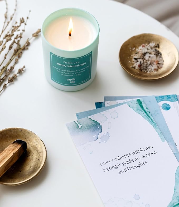 Dear Me Calmness Gift Set – Affirmation Cards, Natural Soy Candle & Bath Salt – Mindfulness Gift – Self-Care Set for Women – Relaxation Kit for Stress Relief & Emotional Wellness