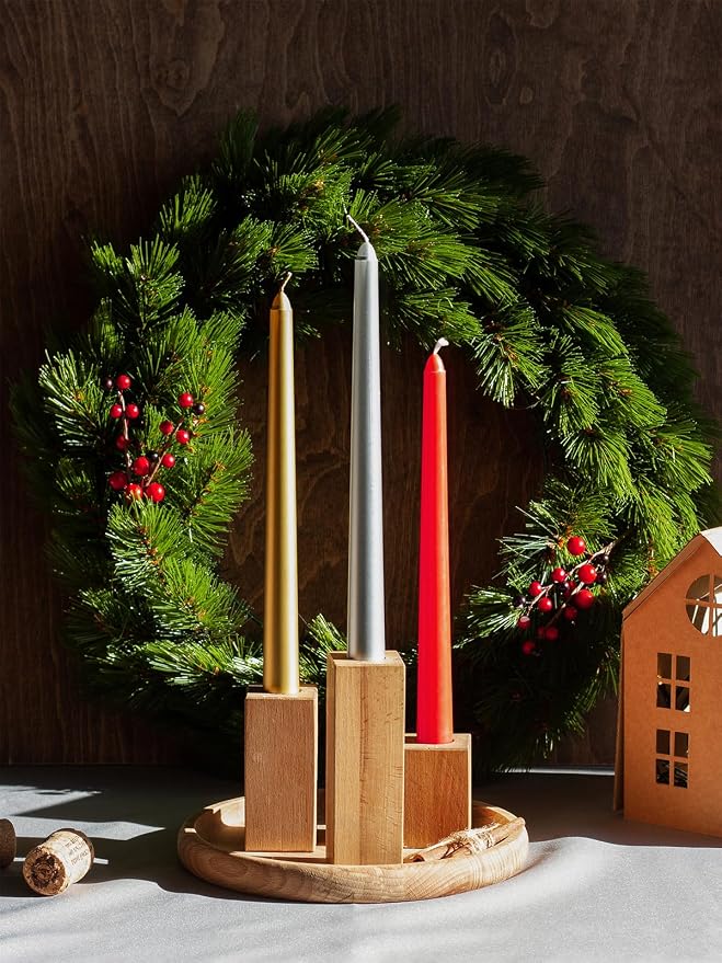CANDWAX 12 inch Silver Taper Candles Set of 4 - Christmas Candles Taper Dripless - Tall Long Burning Fragrance-Free Silver Candlesticks