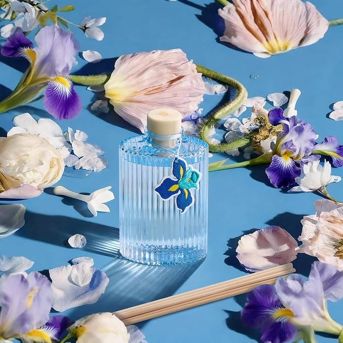 COCORRÍNA Reed Diffuser, Blue Iris Scent Flower Diffuser, 6.09 fl oz, 8 Reeds, Long-Lasting Home Fragrance, Bathroom Bedroom Shelf Decor & Gifts