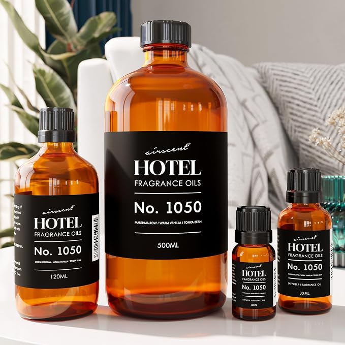 AirScent Warm Vanilla Hotel Diffuser Oil No. 1050 - Marshmallow Vanilla Tonka Bean - Premium Fragrance Oil for Ultrasonic and Waterless Diffusers and Crafting - 10 mL, 0.34 fl oz Dropper Bottle